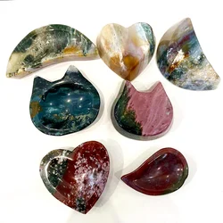 Natural Stone Carving Animal Statue Dish Crystal Heart Moon Ashtray Ocean Jasper Bowl for Decorate