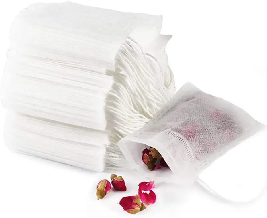 Chinese Factory White Color Disposable Tea Bags with Draw Strings Eco Non Woven Fabric