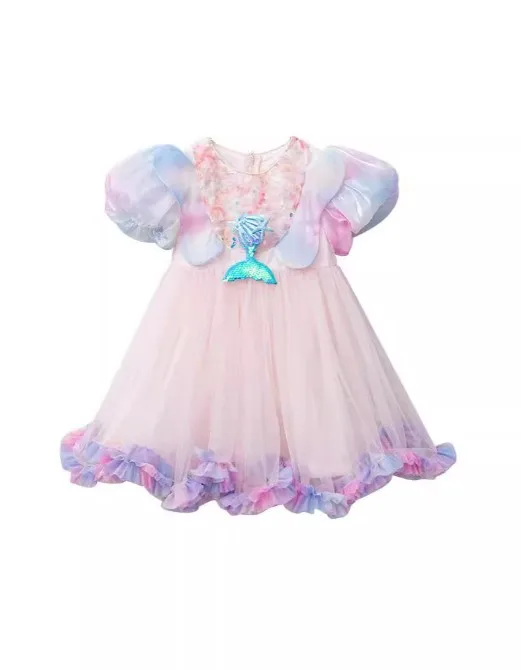 Girl Mermaid Princess Dress 2024 New Design Bubble Sleeve Dress Birthday  Performance Dress for Girls summer