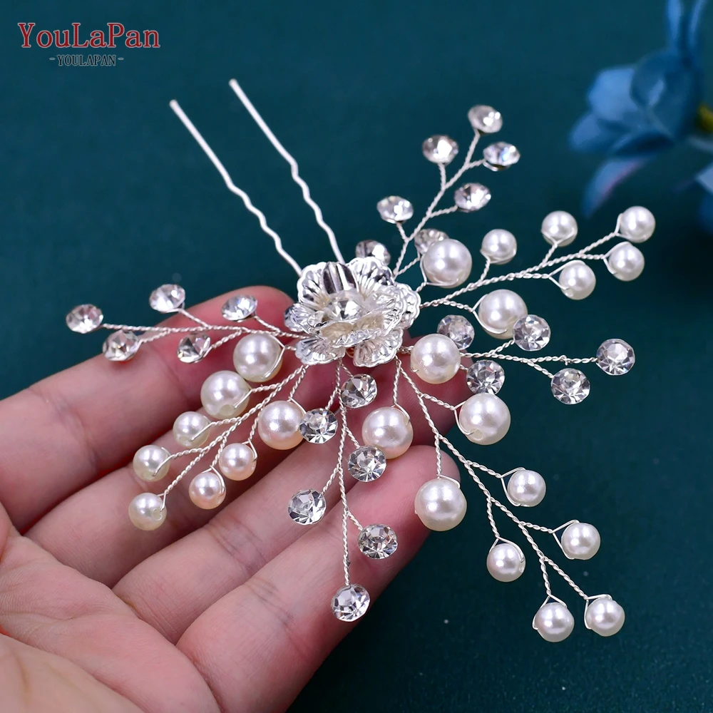 YouLaPan HP503 Delicate Pearl Crystal Hair Fork Hairpin Bridesmaid Gift Prom Wedding Bride Flower Headwear