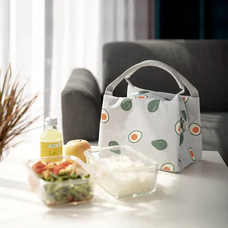 Cute Fruit Printed Oxford Aluminum Film Insulated Food Cooler Bag School Office Insulation Lunch Bag