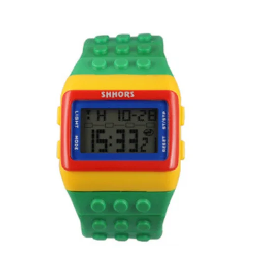 Students Colourful Rainbow Building Blocks Waterproof Alarm Week Date Multi-Function Digital Electronic Watches Black