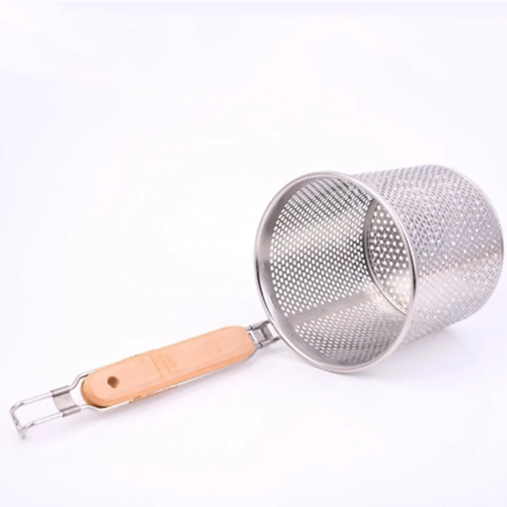 Cooking Spoon Fried Food Noodle Hot Pot Strainers Filter Wood Handle Colander Stainless Steel Kitchen