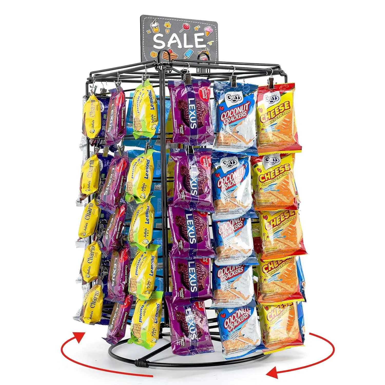 Chip Rack Display Stand, 60 Chips Snack Display Rack For Supermarket, Rotating Chips Display Shelf For Store,Promotional Rack