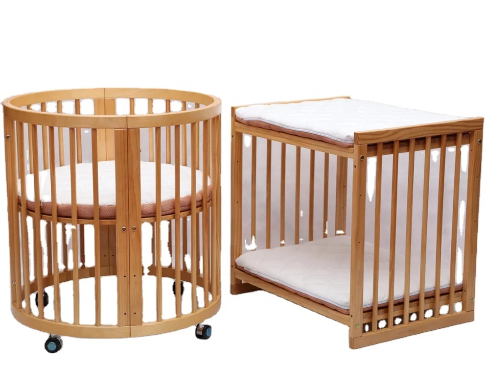 
Wholesale Adjustable Baby Crib Bed Wooden Round Swing Crib Cot 