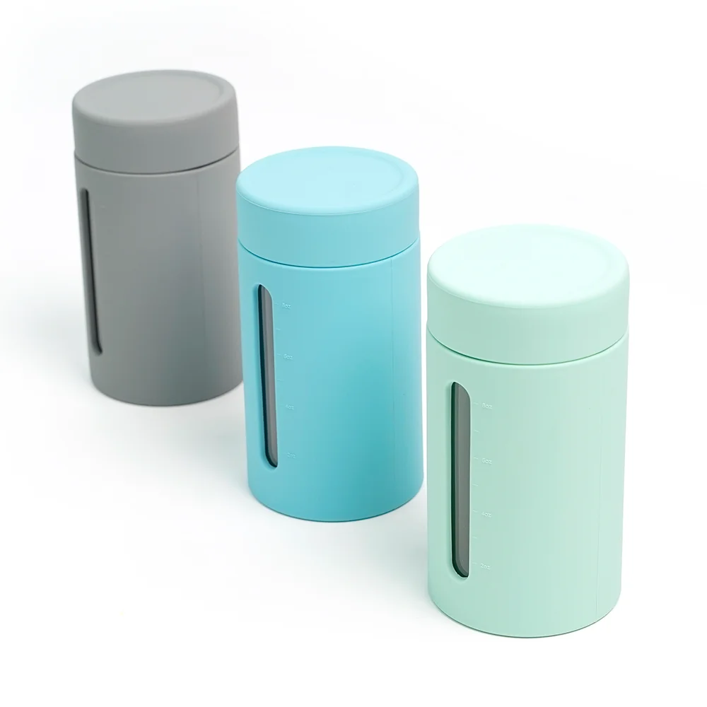 Small Capacity 8Oz/6Oz/4Oz Glass Silicone Cover Water Cup Time Scale Portable Outdoor Carrying Cup With Lid Bottled Water