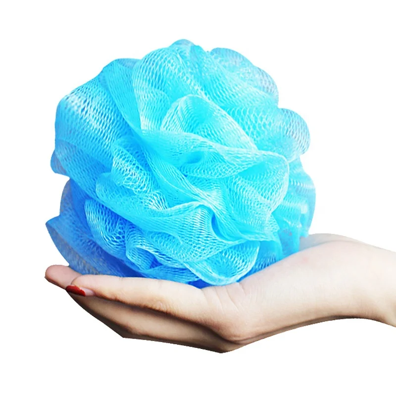 OEM Promotional wholesale colorful body rubbing ball puff mesh loofah shower sponge PE mesh baby pouf bath sponge