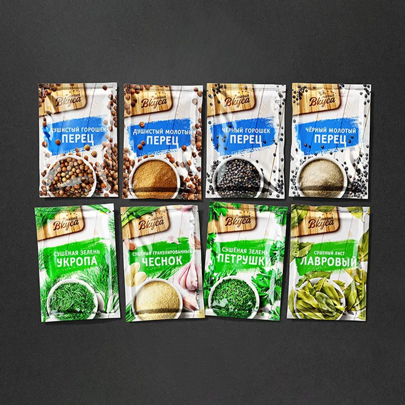 Custom Food Grade Stand Up Bag Plastic Pouch Spice Packaging Zipper Ziplock Bags