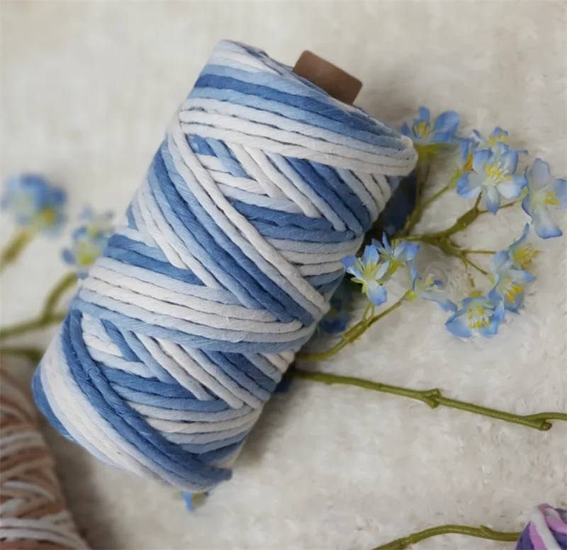 3.5mm 4.0MM Hand Painting Single Twist Cotton Strand String Macrame Cord Soft Cotton Rope for  DIY Craft