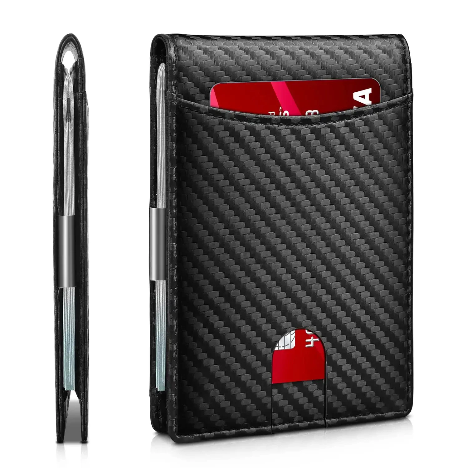 Custom Mens Carbon RFID Blocking Wallet Money Clip Bifold Slim Credit Card Holder Purse Men Wallet