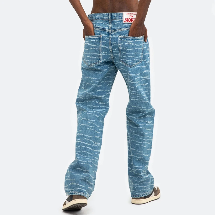 DiZNEW Full Over printed Custom Mens Cotton Pants Twill Denim Wash Jeans