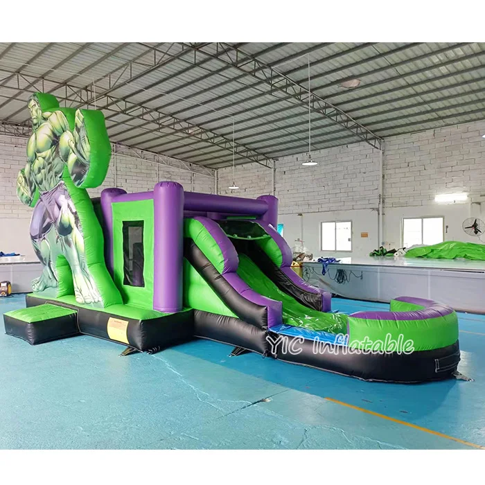 Outdoor Commercial Inflatable Green Giant Theme Bounce House Superhero Cartoon Combo Bouncy Castle With Slide For Garden Party