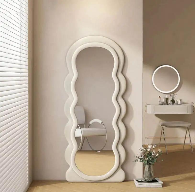Custom Asymmetrical Wavy Full Length Curvy Floor Squiggle Irregular wall Mirror Full Body Mirror