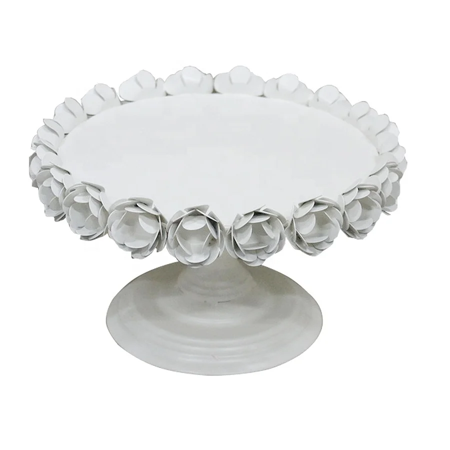 Iron Wedding Cake Stand Iron with Roses Vintage French Antique Metal Wholesale White Round Pedestal Iron Stand for Cake Bakeware