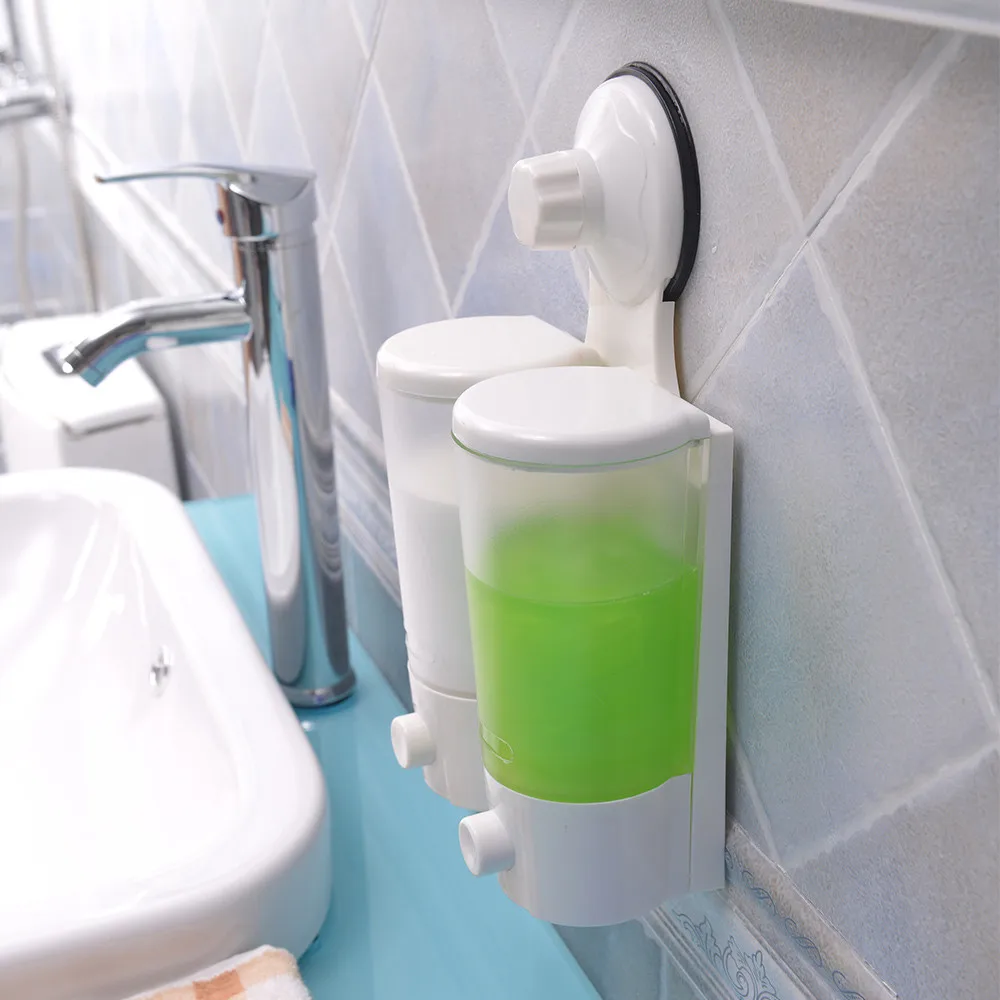
New design Magic Suction Cup Wall Mounted Double Liquid Soap Dispensers hand Press toilet equipment hand sanitizer dispenser 