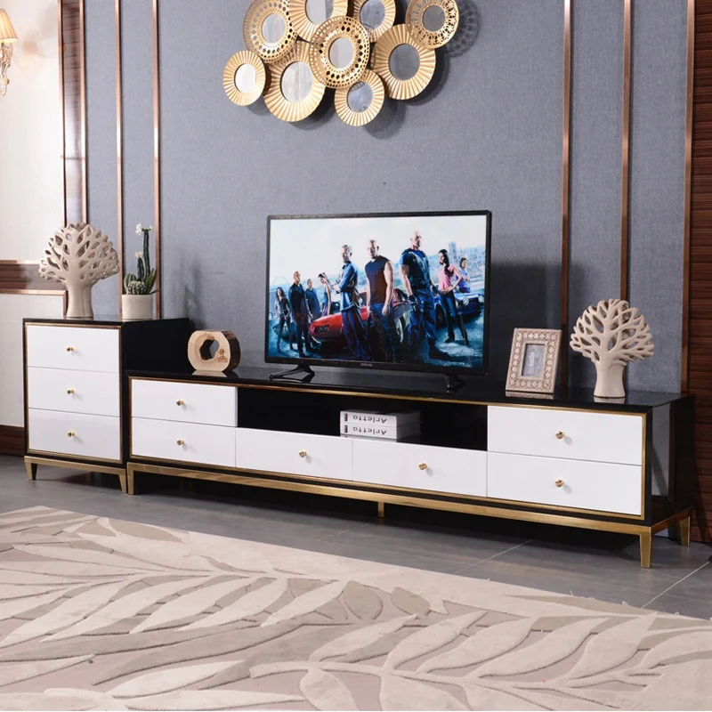 Luxury Design  Top 201 Gold color Stainless Steel Modern Tv Stand with coffee table