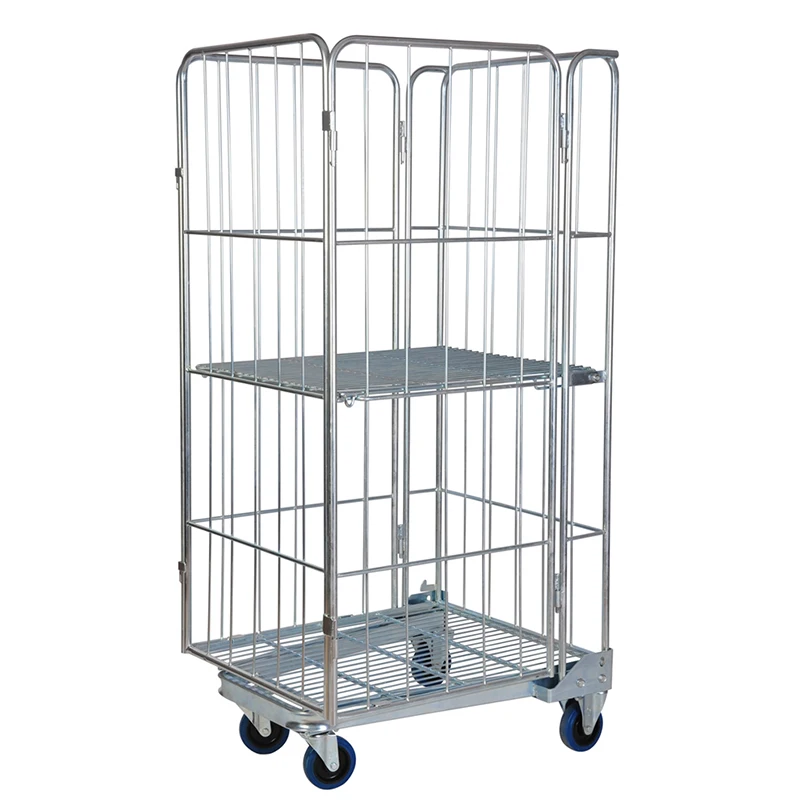 Galvanized 3 side 4 side high load logistic folding cargo storage industrial warehouse large steel roll container trolley