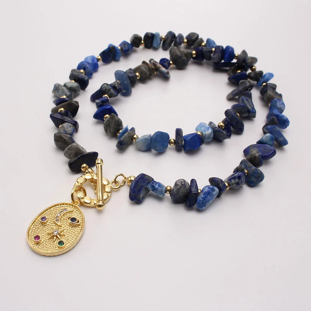 2022 Women Mens Natural Stone Necklace 18K Real Gold Plated Zircon Moon and Star Pendant Necklace Choker For Party Jewelry