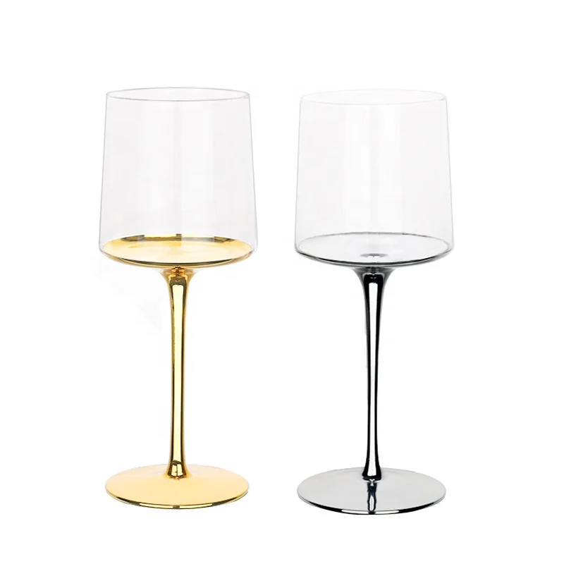 Hand blown red wine glasses lead free premium crystal clear glass gold rimmed wedding long stem white champagne glasses