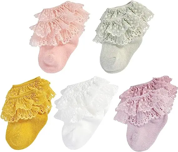 Hot Sale Newborn/Infant/Toddler/Little Cute Girls Baby-Girls Custom Comfortable Eyelet Frilly Double Lace Dress Socks