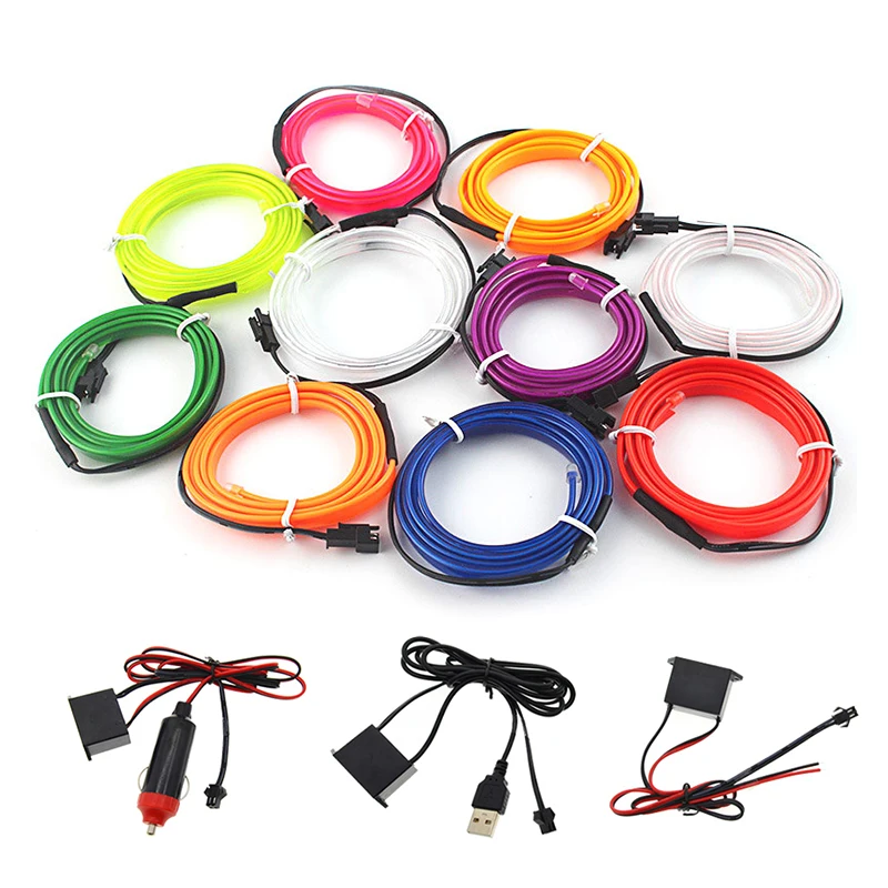 RCJ LED Light 5M EL Car Ambience Lamp Line Car Lights Neon Car LED RGB Neon Interior Atmosphere Light Strip