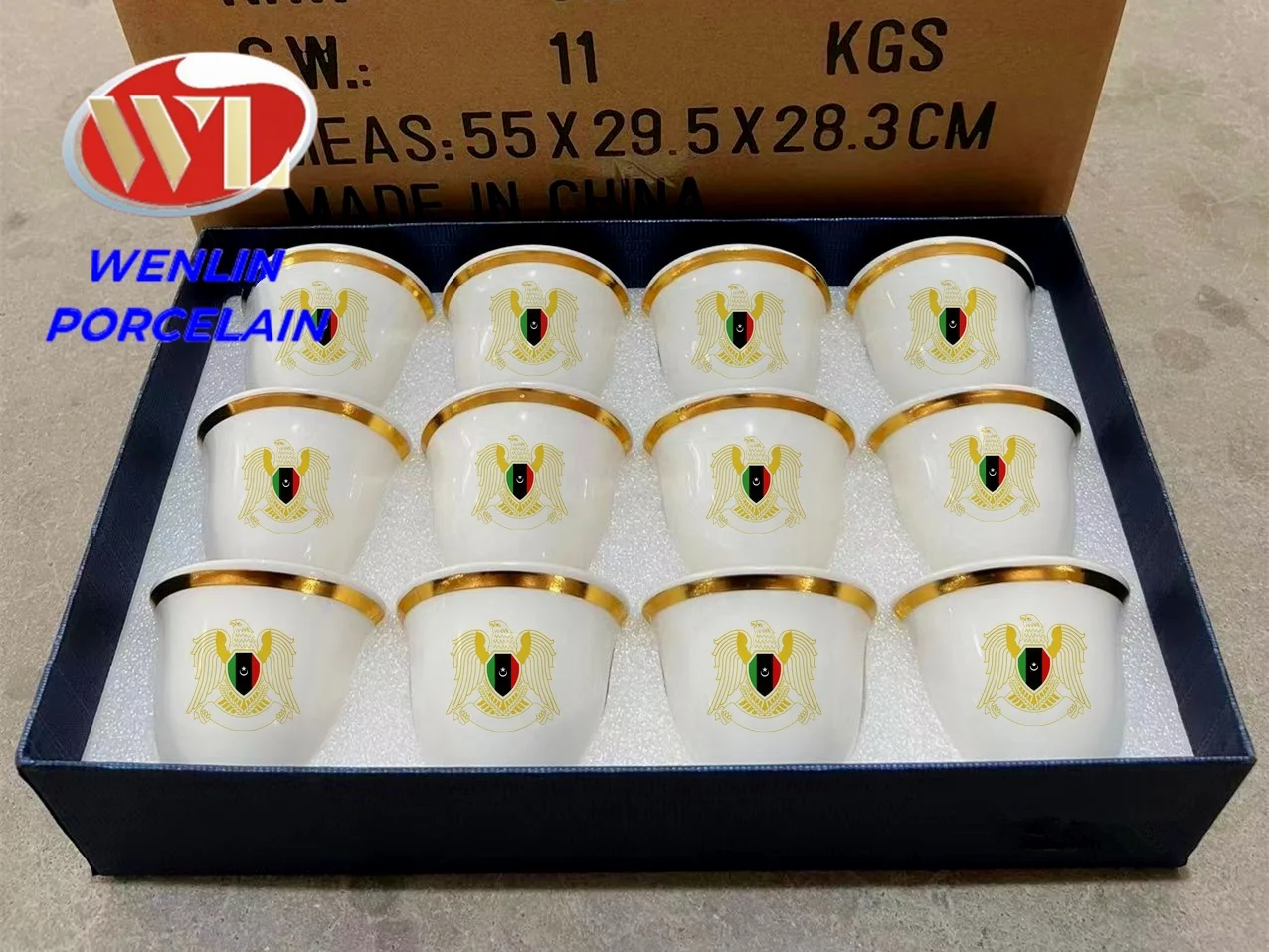 UAE Eagle Flag Ceramic Cawa Coffee Mugs Tea Set Cups Turkish Arabia Gift box Kitchen Drinkware Golden Ethiopian Label Customize