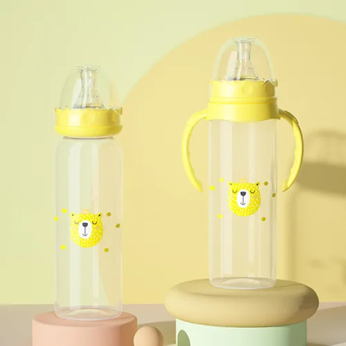 Standard neck 240ml pp silicone anti colic durable baby products hot water milk feeding baby bottle with handle