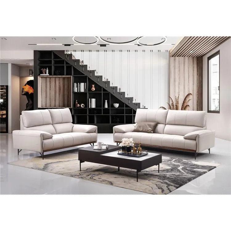 High end Nordic scandinavian sofa design style leisure genuine leather Stainless steel living room sofas