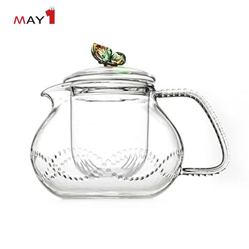 
funky style lovely for hot and cold filter tea borosilicate glass teapot 
