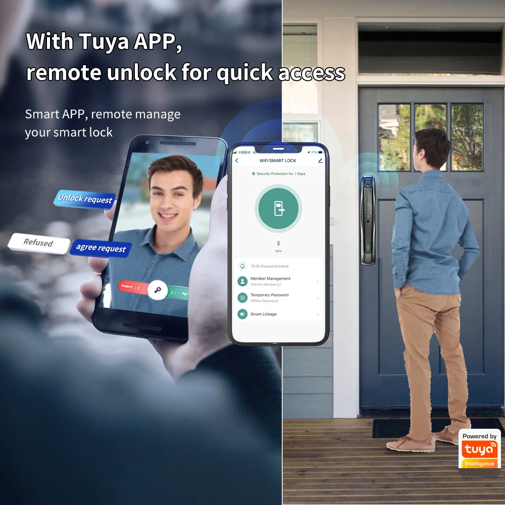 SMARTEK i10 3D Face Recognition Autoclose Fingerprint Digital Electronic Camera Tuya APP Wi-Fi Smart Door Lock with Eye Scanner