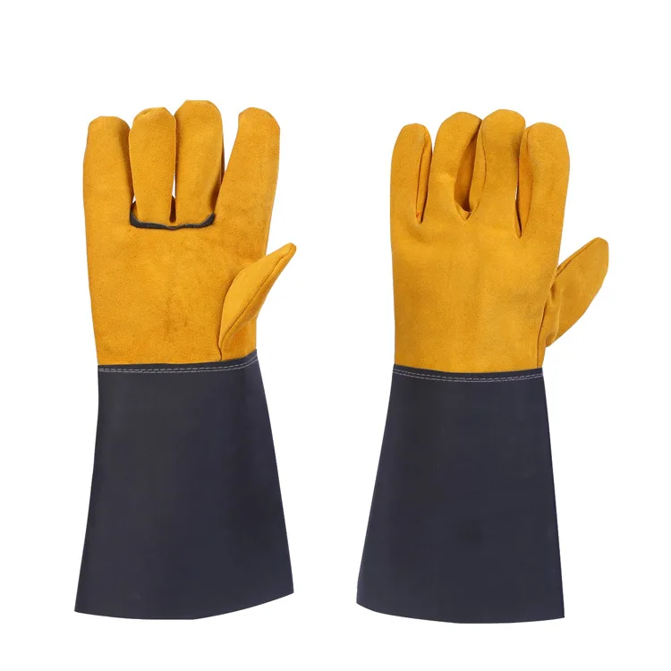 Wholesale Custom Long Heat Resistant Cowsplit Cowhide Goatskin Leather Argon Tig Welding Safety Work Hand Gloves