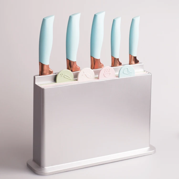 Amazon hot sale stainless steel Knife set plastic cutting board and knives