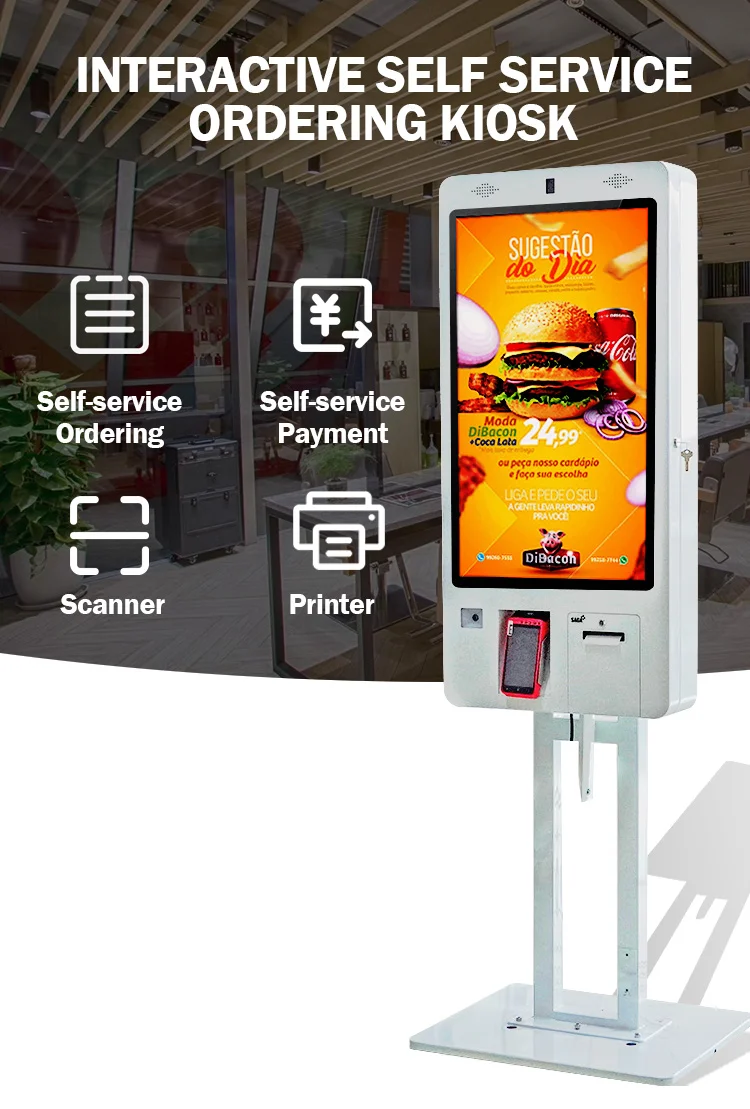 Food Ordering Self Service Kiosk 21.5 32 inch Self Service Restaurant Ordering Payment Kiosk Machine
