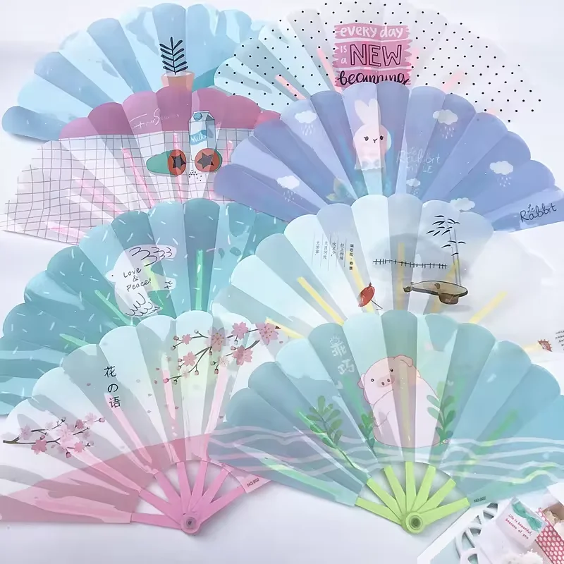 Customized Shape Custom Cmyk Printed Folding PP Plastic Fan For Advertisement Promotional Gift Handfan Custom Plastic Hand Fan
