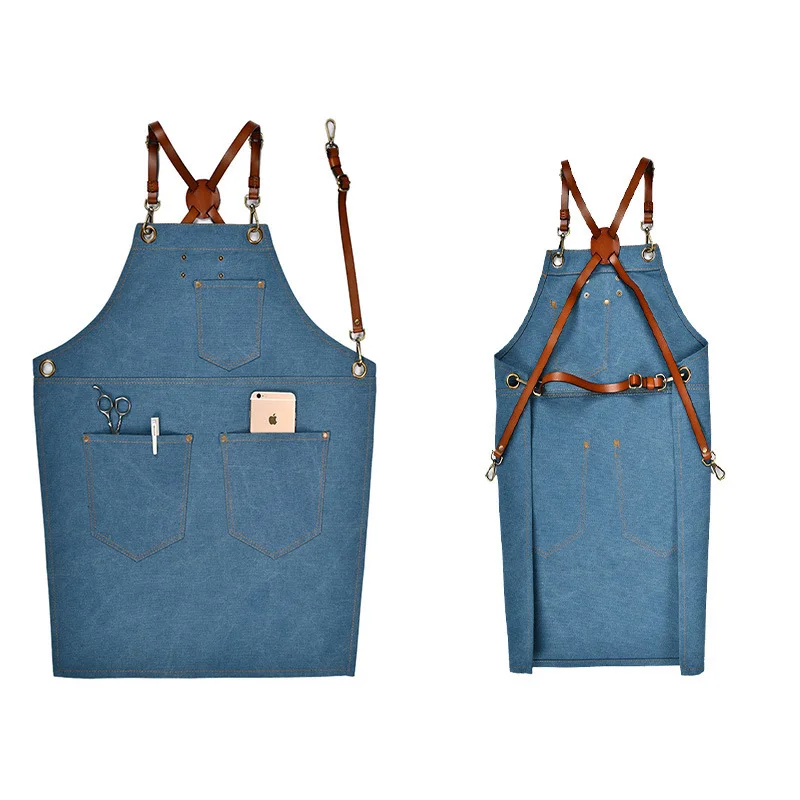 Korean canvas apron male belt apron printed baking coffee shop cyber cafe washable and wear-resistant female
