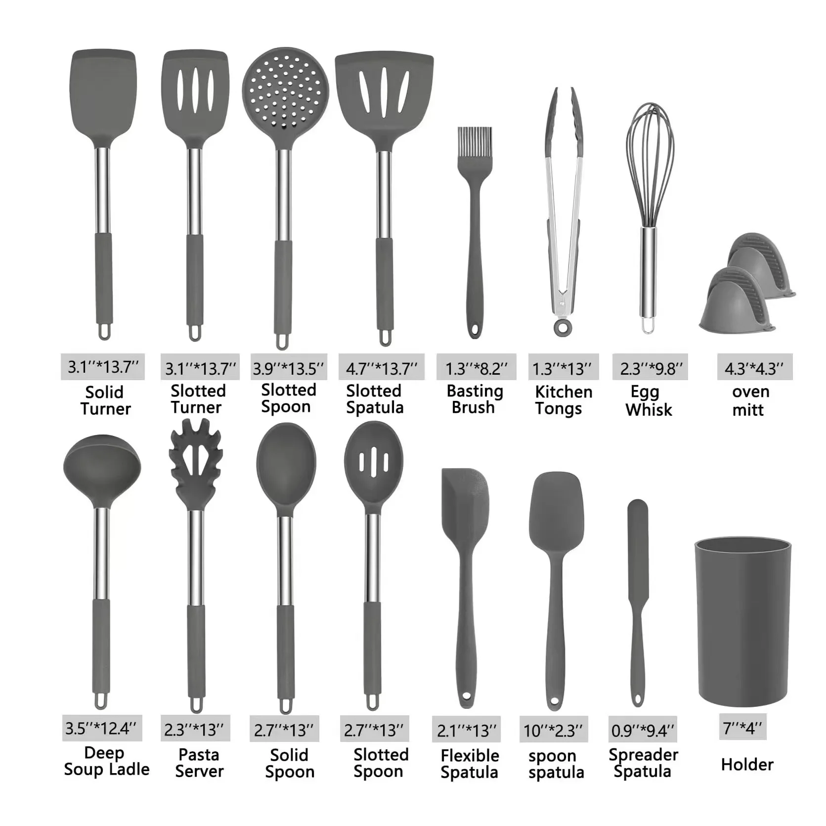 Wholesale Non Stick Kitchen Gadgets Silicone Kitchen Utensils with Skimmer Turner Spatula Kitchenware