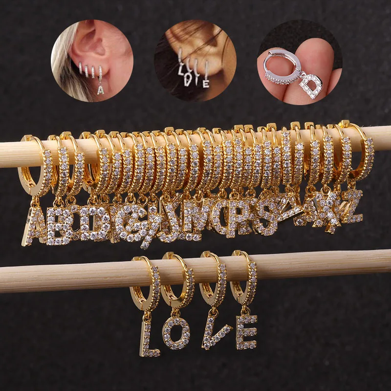  Luxury Classical Jewelry Zircon 26 Alphabet Drop Letter Pendant Earrings For Women Girl