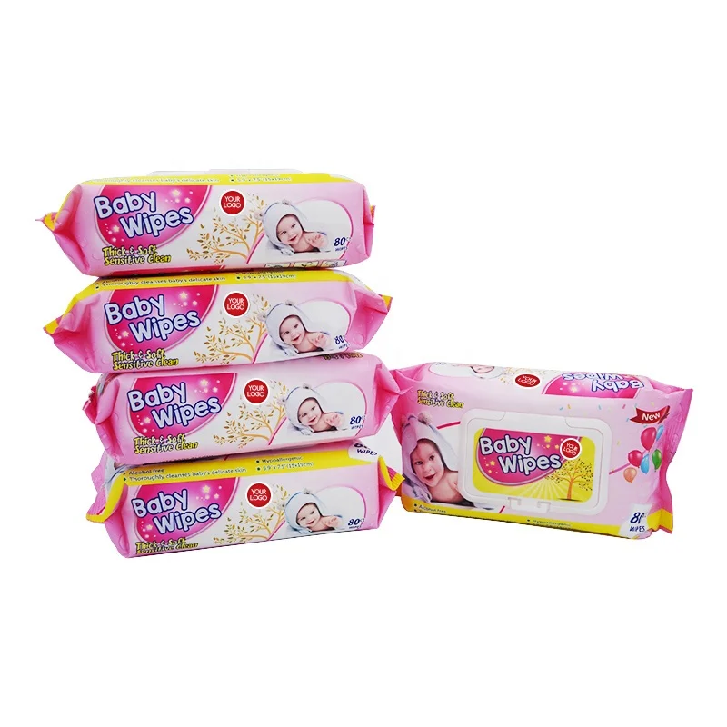 Cheap custom 80 100 pcs soft pack alcohol free skin care super soft non-woven cotton cat dog baby wipes soft and gently