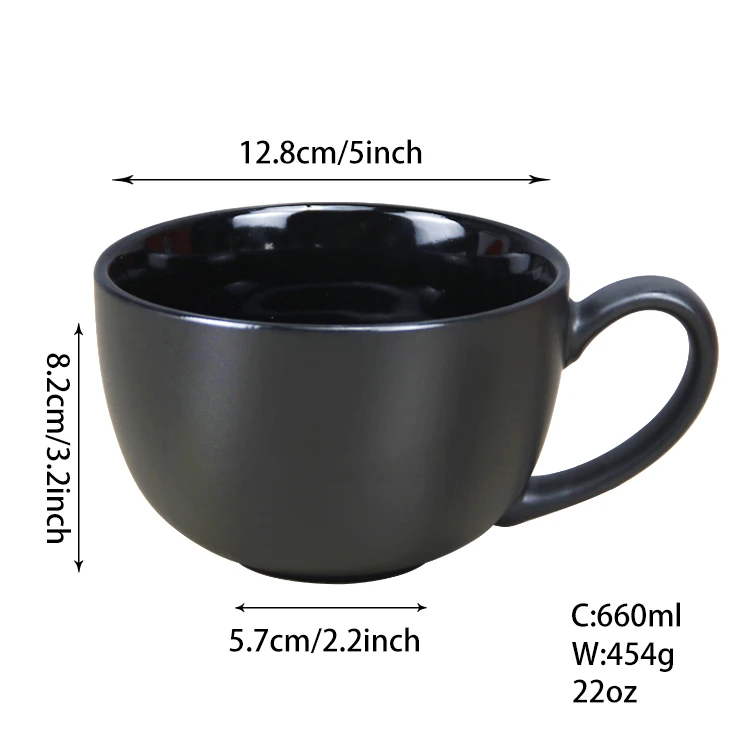 OEM ODM printed custom matte black stoneware large big soup mug ceramic jumbo porcelain mug