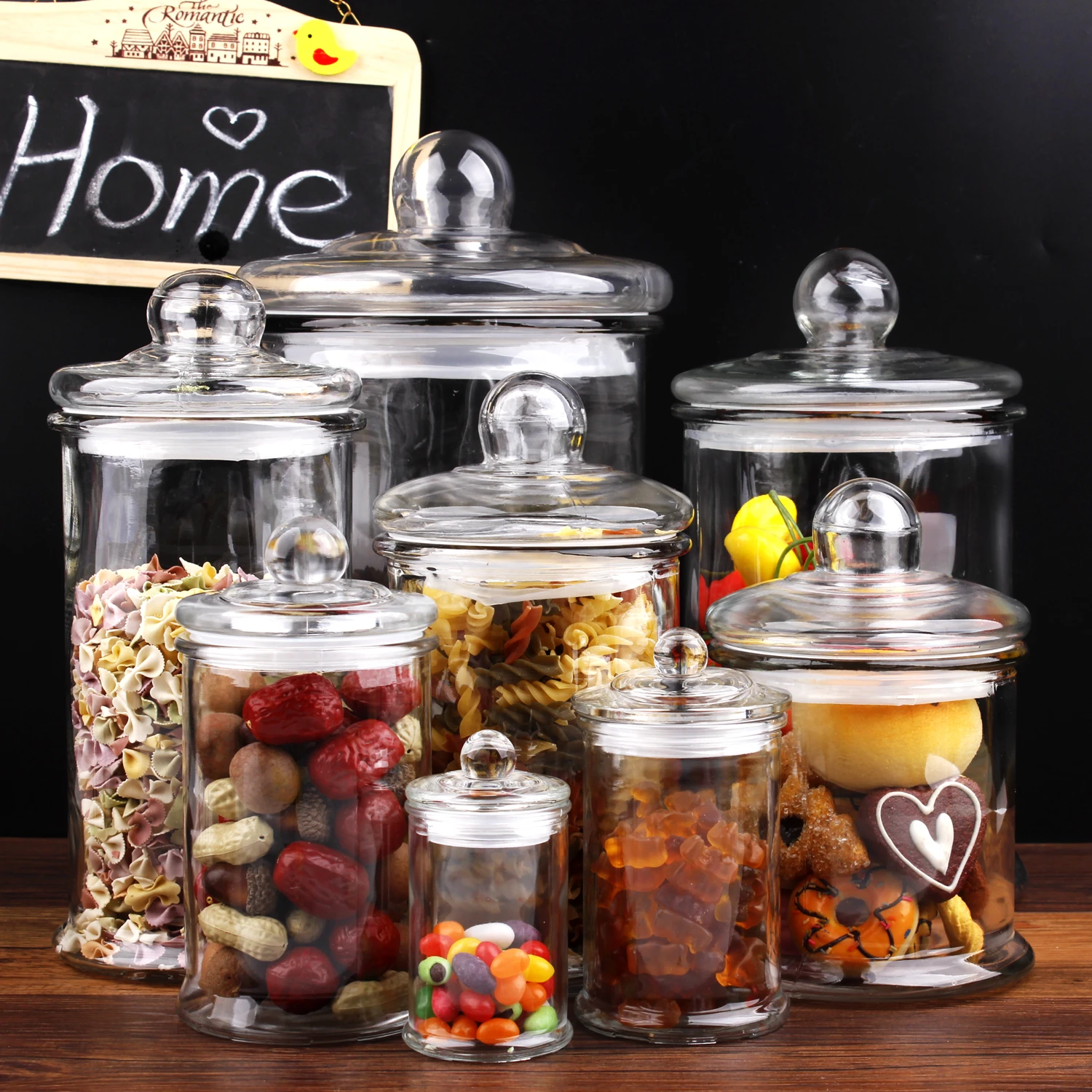 Wholesale Round Cookie Transparent Dry Food Storage Glass Jars Sealed Tea Cereals Food Container with Lid