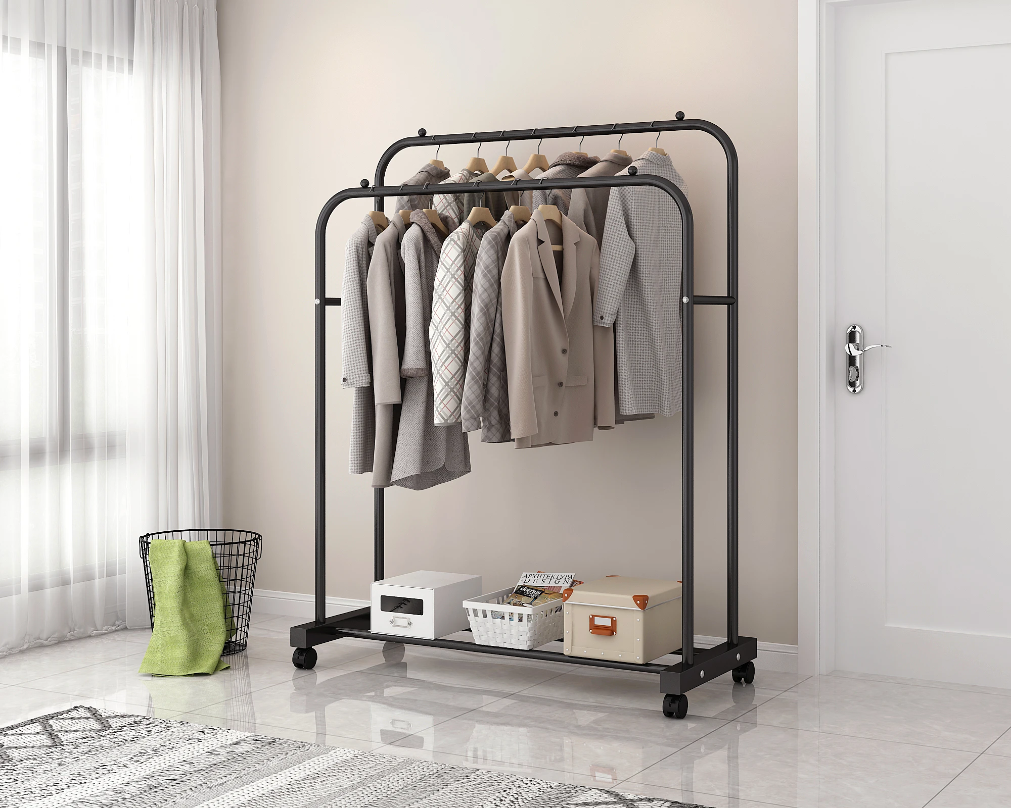 Clothing Store Metal Clothing Garment Rack/ Movable Clothes Hanger Display Rack
