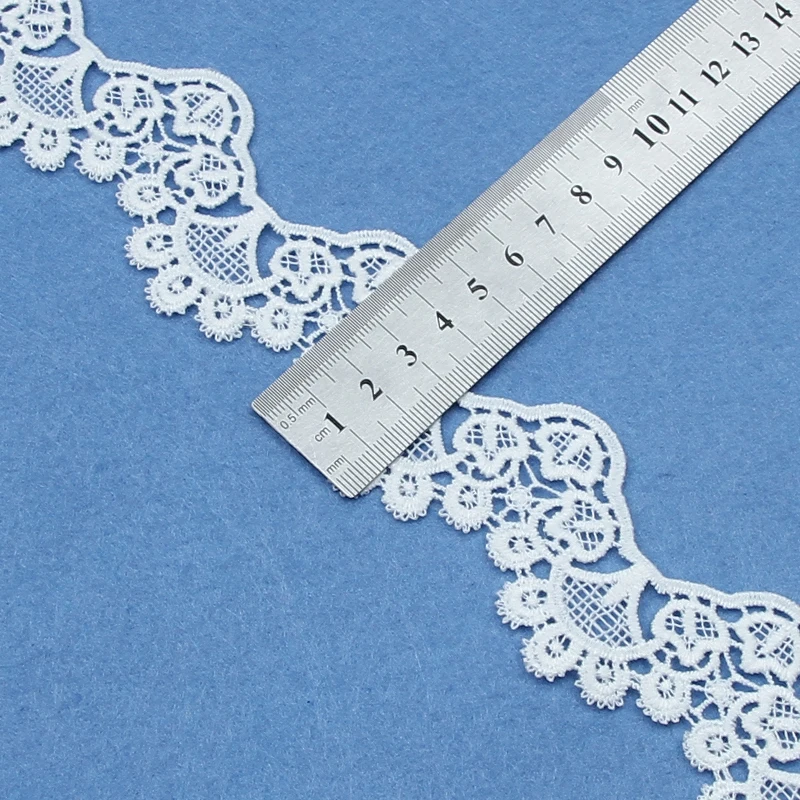 Factory high quality white African polyester trimming wave embroidery lace trim for wedding party dress border decoration