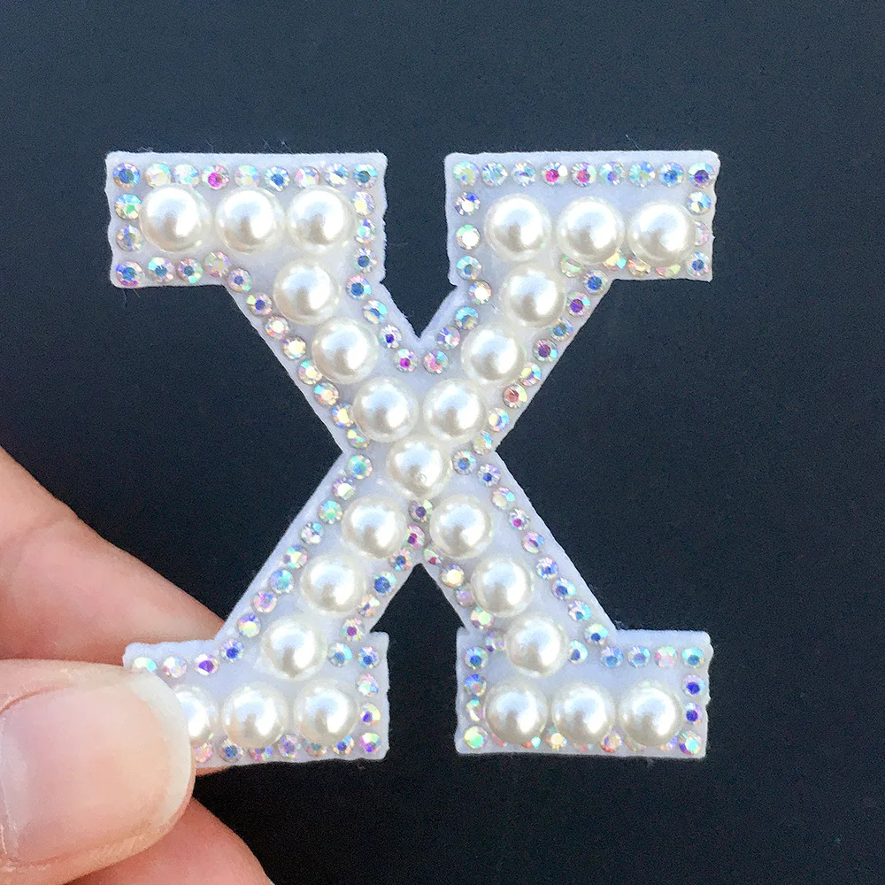 letter  design pearl  crystal rhinestone patch for clothing