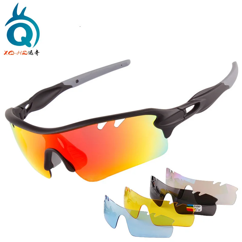 Xunqi factory OEM polarized clear yellow lens uv400 protection cycling glasses bicycle sunglasses with 5 interchangeable lenses