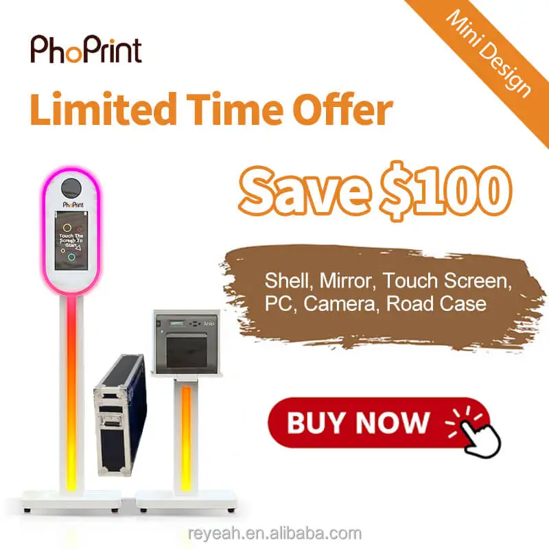 Phoprint Uqinue Design Portable Frameless Instant Printing Mirror Photo Booth Case With Camera