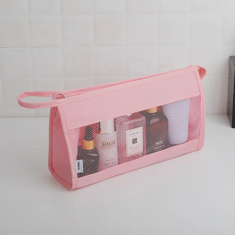 Custom Hanging Toiletry Pouch Bath Clear Skincare Organizer Mesh Inner Pocket Zipper Makeup Pouch Cosmetic Bag