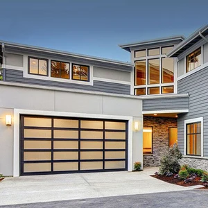 Wholesale Automatic Garage Doors Homes Fashionable Industrial Style Tempered Glass Waterproof Full View Transparent Painted