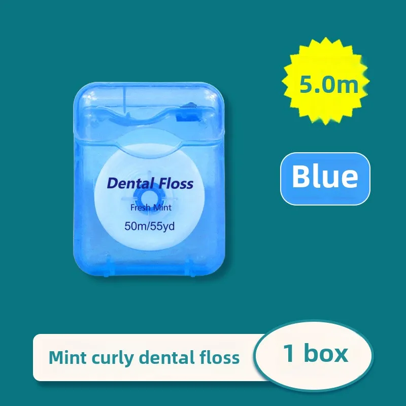 Wholesale Stock Teeth Floss High Strength Curly Orthodontic Dental Floss 50m Boxed Eco-Friendly Plastic Line Wax Mint Flavor