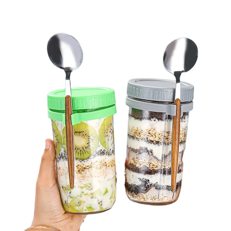 Glass Overnight Oats Containers with Lids and Spoon, taller 20 oz Mason Jars with Airtight Lid for Yogurt Salad Fruit Juice