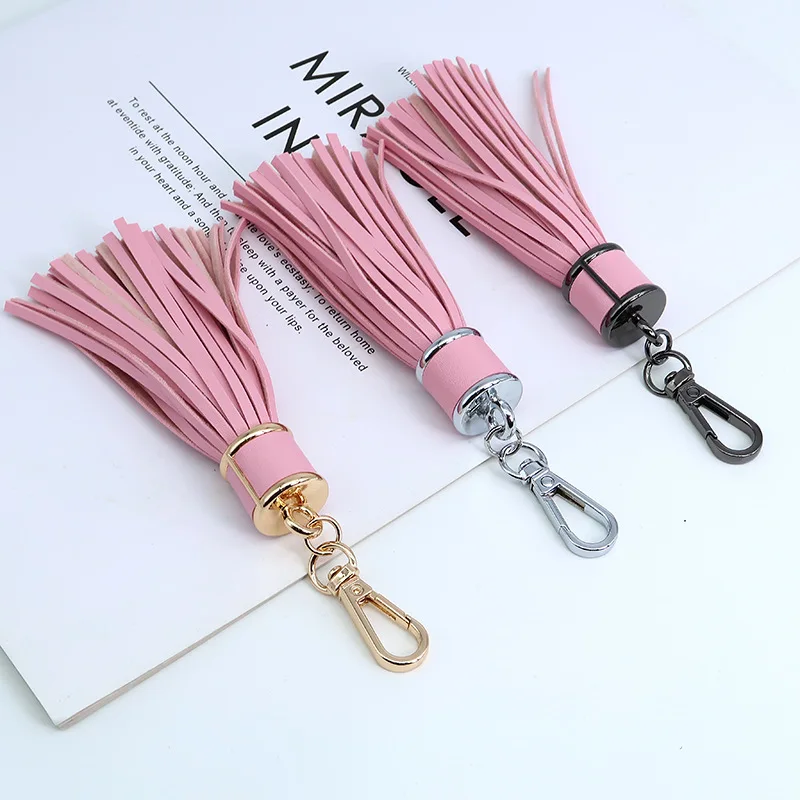pu Tassel keychain pendant keychain accessories Colorful PU Bags Tassel Pendant DIY Car leather keychain
